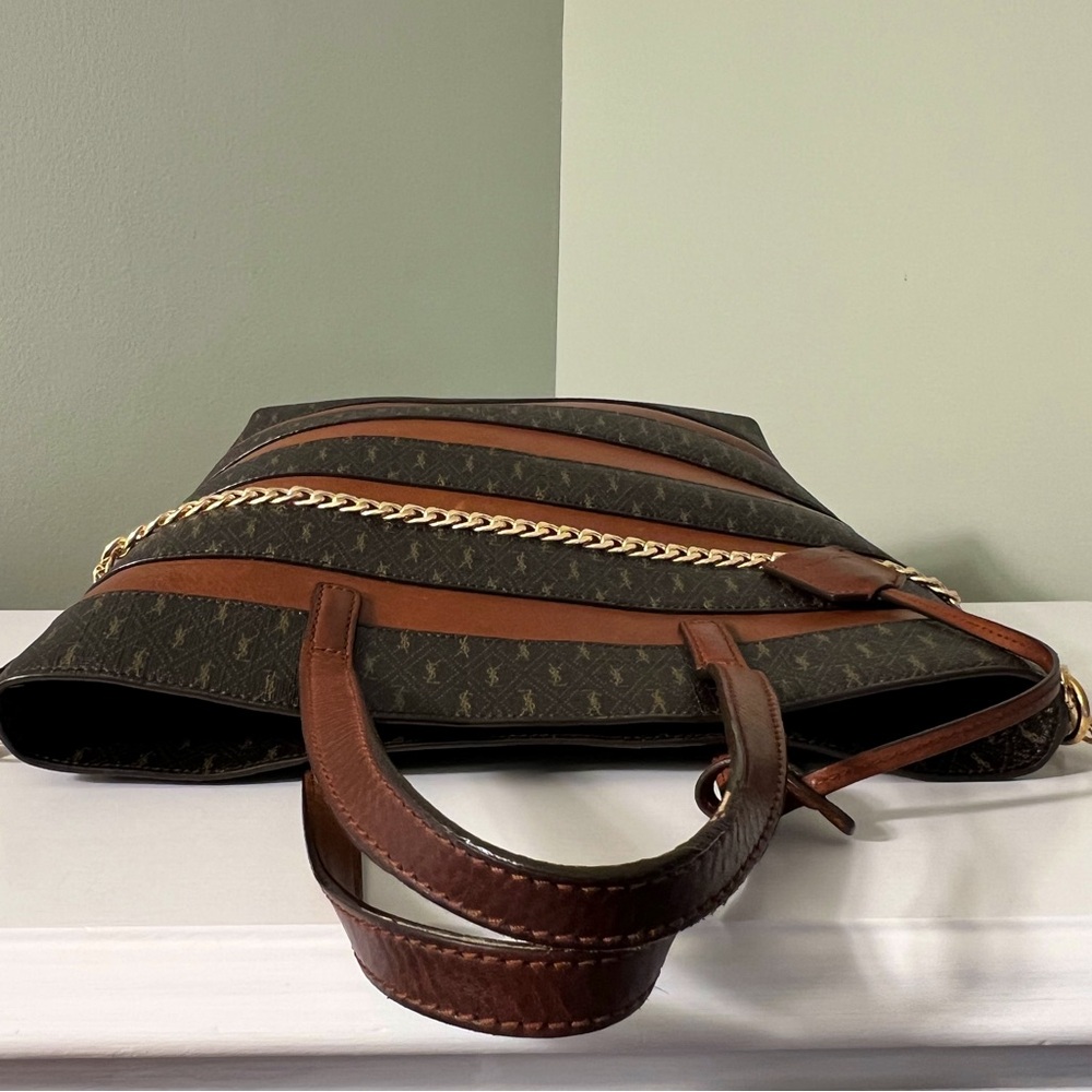 Authentic YSL Canvas and Leather Striped Tote Bag - Picture 8 of 16